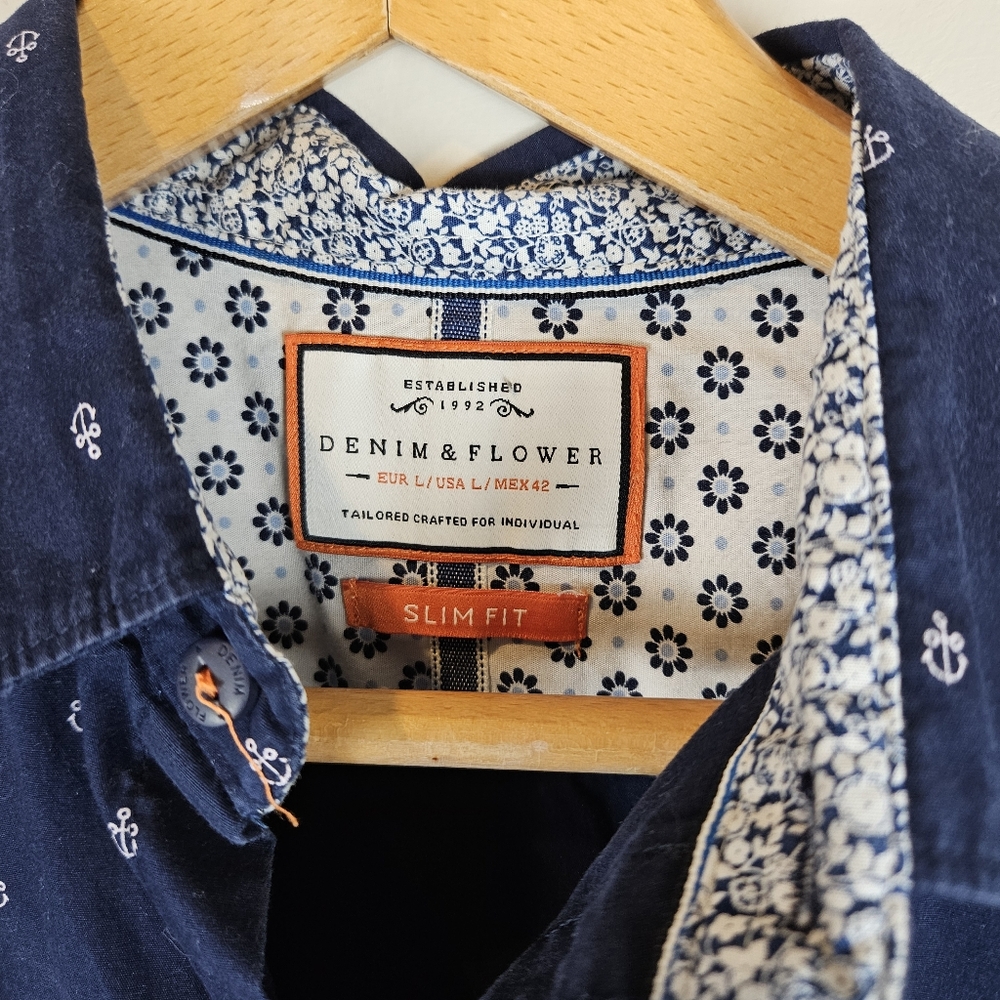 Denim & Flower Slim Fit Men's Large Anchor Print Short Sleeve Shirt A1212 - Picture 6 of 12